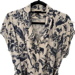 Frank and Oak Vintage Print Shirt Dress Size M Blue and Ivory